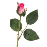 Floare Artificială, Trandafir cu Boboc, Tulpină Scurtă, Culoare Roz, 21 cm, Oem