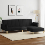 Canapea extensibila cu taburet, 2 locuri, negru, textil GartenMobel Dekor, vidaXL