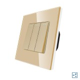 Cumpara ieftin Intrerupator triplu cap-scara mecanic Luxion auriu cu rama din sticla