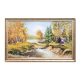 Tablou peisaj din Delta Dunarii pictat manual inramat, 110x70cm ulei pe panza, Geo Ungureanu