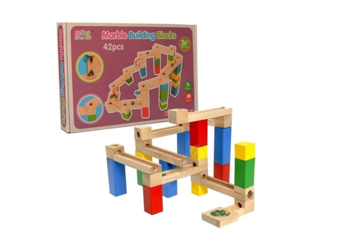 Circuit jucarie din lemn Marble Building Blocks, Montessori, 42 piese