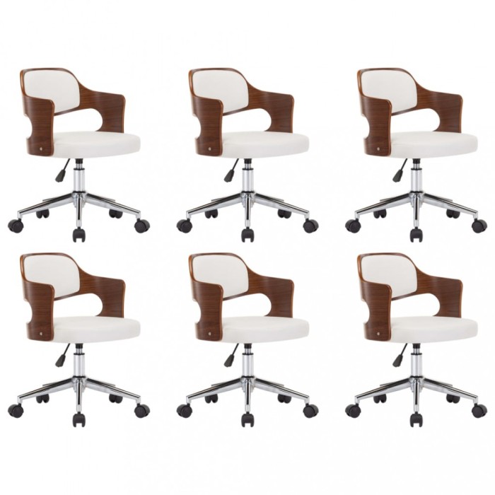 Scaune pivotante, 6 buc. alb, lemn curbat &amp; piele ecologica