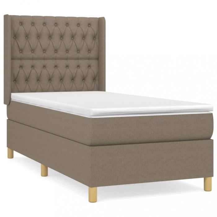 Pat box spring cu saltea, gri taupe, 90x200 cm, textil