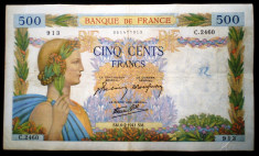 308 FRANTA WWII 500 FRANCS FRANCI 6.2.1941 SR. 913 foto