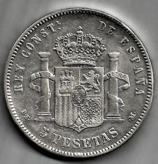 SPANIA 5 PESETAS 1878 DEM ARGINT STARE EXCELENTA foto