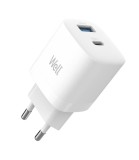 Incarcator retea USB Well GaN USB TYPE C PD30W + USB-A 30W PPS 33W alb