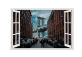 Cumpara ieftin Sticker decorativ, Fereastra 3D, Manhattan Bridge, 85 cm, 571STK, natura si peisaje