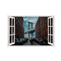 Sticker decorativ, Fereastra 3D, Manhattan Bridge, 85 cm, 571STK