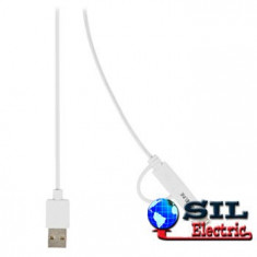 Cablu alimentare si sincronizare USB 2.0 A tata - micro B tata cu adaptor lightning, 1.0 m, alb foto