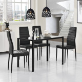 Set Hamburg masa cu 4 scaune otel sticla imitatie piele negru [en.casa] HausGarden Leisure, [en.casa]