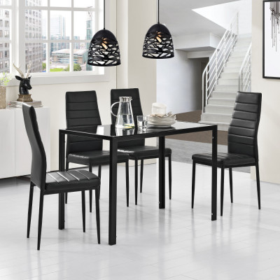 Set Hamburg masa cu 4 scaune otel sticla imitatie piele negru [en.casa] HausGarden Leisure foto