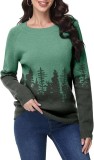 Tricou cu m&acirc;neci lungi pentru femei, tricotat cu model Fair Isle &ndash; Verde S