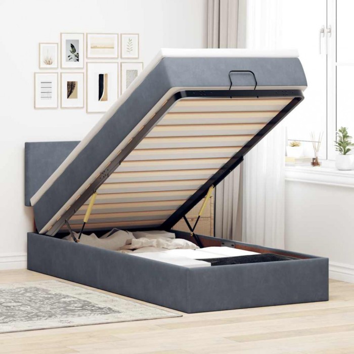 vidaXL Cadru de pat otoman cu saltea catifea gri &icirc;nchis 90x200cm 3312525