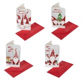 Set Felicitări Crăciun, 3D Gnome, Glitter, 4 Bucăți, 9x16cm, Cu Plicuri Roșii, Oem