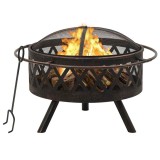Cumpara ieftin Vatra de foc rustica, cu vatrai, 76 cm, otel, XXL