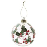 Glob de Craciun, transparent + rosu + verde, SYDD-0314, 10 cm, sticla, rotund