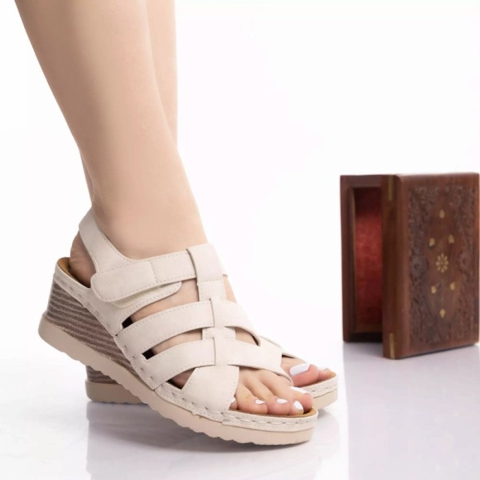 Sandale cu platforma isaura bej piele ecologica, 36