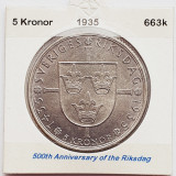 472 Suedia 5 kronor 1935 Gustaf V (Riksdag) km 806 argint
