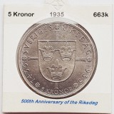 472 Suedia 5 kronor 1935 Gustaf V (Riksdag) km 806 argint, Europa