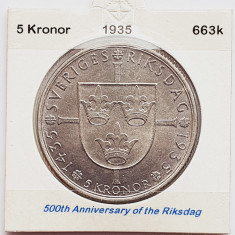 472 Suedia 5 kronor 1935 Gustaf V (Riksdag) km 806 argint