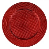 Platou Decorativ Crăciun, Rotund, Plastic, Model Reliefat, Diametru 33cm, Roșu, Oem