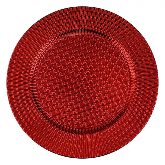 Platou Decorativ Crăciun, Rotund, Plastic, Model Reliefat, Diametru 33cm, Roșu