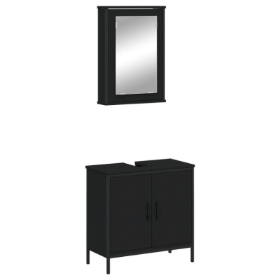 Set mobilier de baie, 2 piese, negru, lemn compozit foto