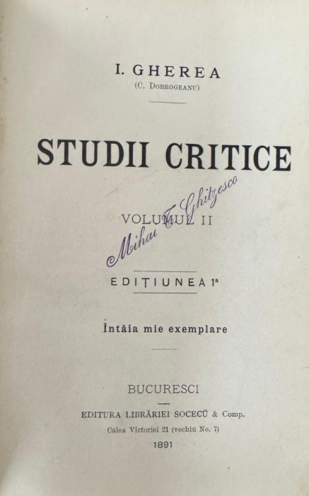 I. Gherea, Studii Critice