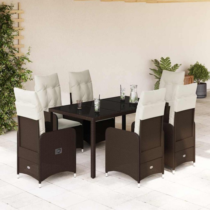 Gossi set bistro de gradina cu perne, 7 piese, maro, poliratan