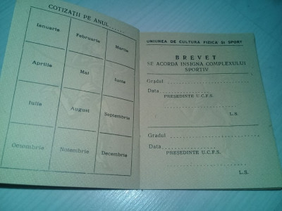 Carnet de membru Uniunea de cultura fizica si sport din RPR,1959-Raionul BRAILA foto