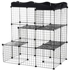 PawHut Țarc Modular pentru Animale de Talie Mică, cu Panouri și Accesorii, 105x70x116 cm, Negru | Aosom Romania