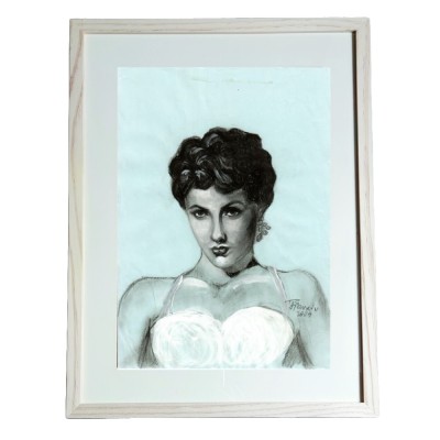 G10. Tablou RavariuArt, carbune, Actrita Elisabeth Taylor, inramat, A4, 21x29cm foto