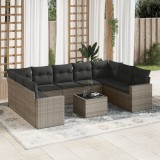 Cumpara ieftin Set mobilier de grădină cu perne, 10 piese, gri, poliratan