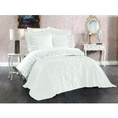 Set de cuvertura de pat cu lenjerie brodata, Dream Of Lady, 9 piese, Duygu Ecru