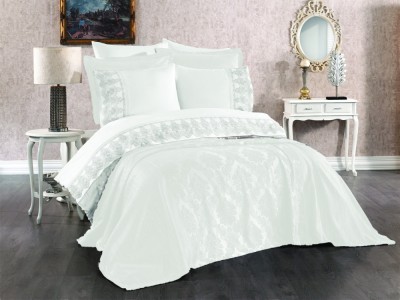 Set de cuvertura de pat cu lenjerie brodata, Dream Of Lady, 9 piese, Duygu Ecru foto