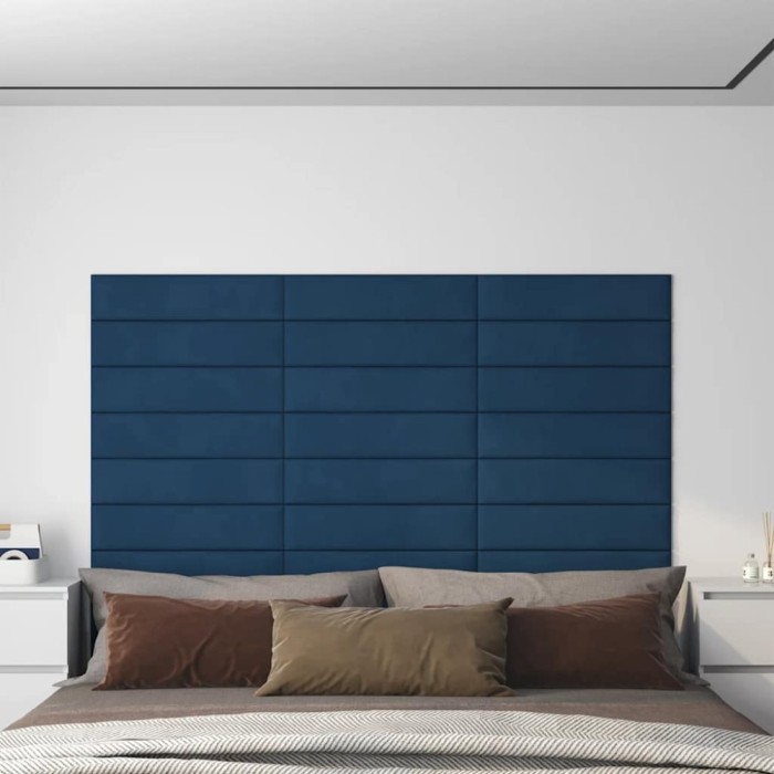 Panouri de perete 12 buc. albastru 60x15 cm catifea 1,08 m&sup2;