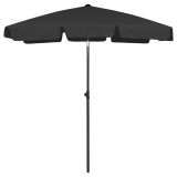 VidaXL Umbrelă de soare de plajă, negru, 180x120 cm