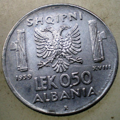 1.877 ALBANIA WWII OCUPATIE ITALIANA 0,5 LEK 1939 R MAGNETIC