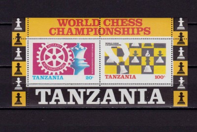 (C40) Tanzania 1986 ,&amp;quot;Campionatul Mondial de Sah- Rotary Inter.&amp;quot;, colita , MNH foto