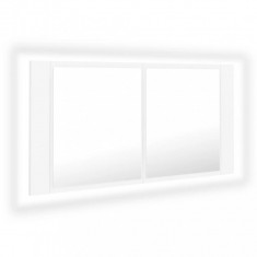 Dulap de baie cu oglindă și LED, alb, 90x12x45 cm