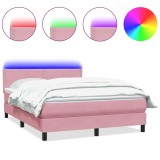 Cumpara ieftin Pat cu arcuri cu saltea si LED, roz, 160x210 cm, catifea