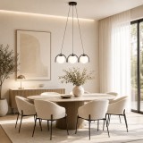 Pendul Glace Erste Negru 60cm 3XE27 IP20 &ndash; Lustra Metal Sticla Moderna Eleganta pentru Dining Sufragerie Design Industrial Minimalist Decorativ