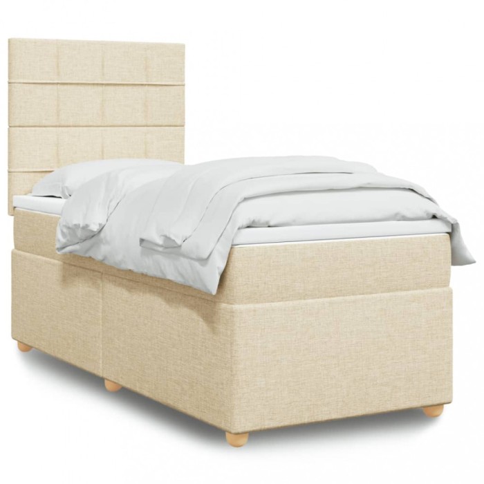 vidaXL Pat box spring cu saltea, crem, 100x200 cm, textil 3293496