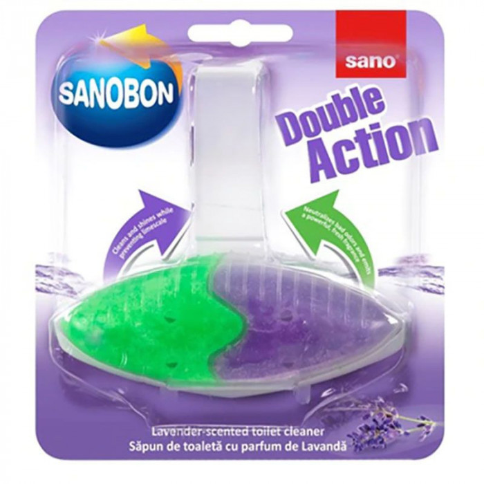 Odorizant solid Sano pentru vasul toaletei, Bon double action, lavanda, 55gr