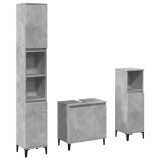 Cumpara ieftin Set mobilier de baie, 3 piese, gri beton, lemn compozit