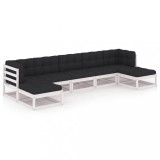 Set mobilier de gradina cu perne, 7 piese, lemn masiv de pin