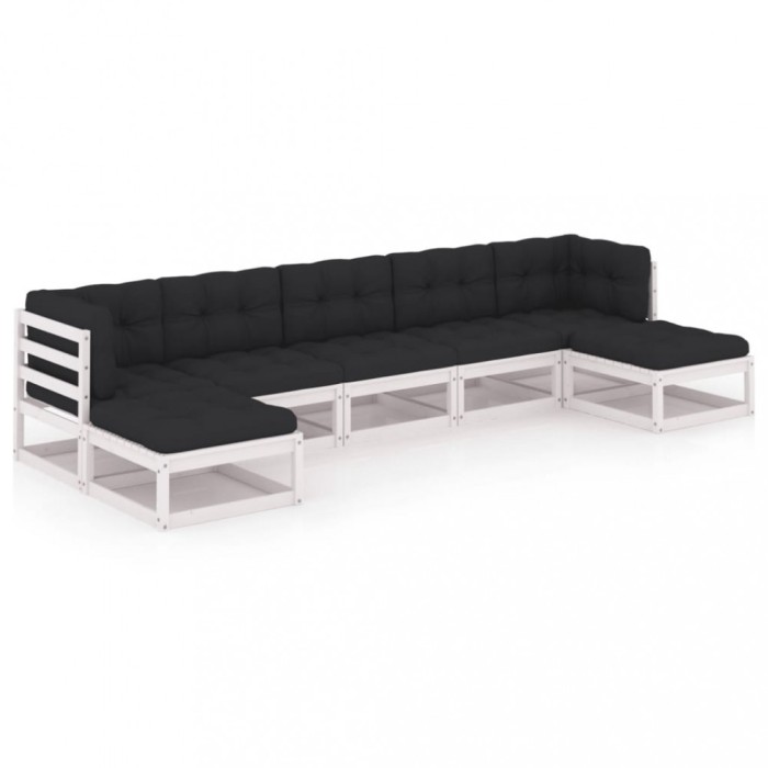 Set mobilier de gradina cu perne, 7 piese, lemn masiv de pin