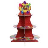 Suport Prajituri, Flippy, 3 Etaje, Design de Petrecere, pentru Prajituri, Candy Bar, din Carton, Rosu/Multicolor