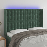 VidaXL Tăblie de pat cu LED, verde &icirc;nchis, 147x16x118/128 cm, catifea