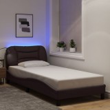 Cumpara ieftin Cadru de pat cu lumini LED, maro &icirc;nchis, 80x200 cm, textil